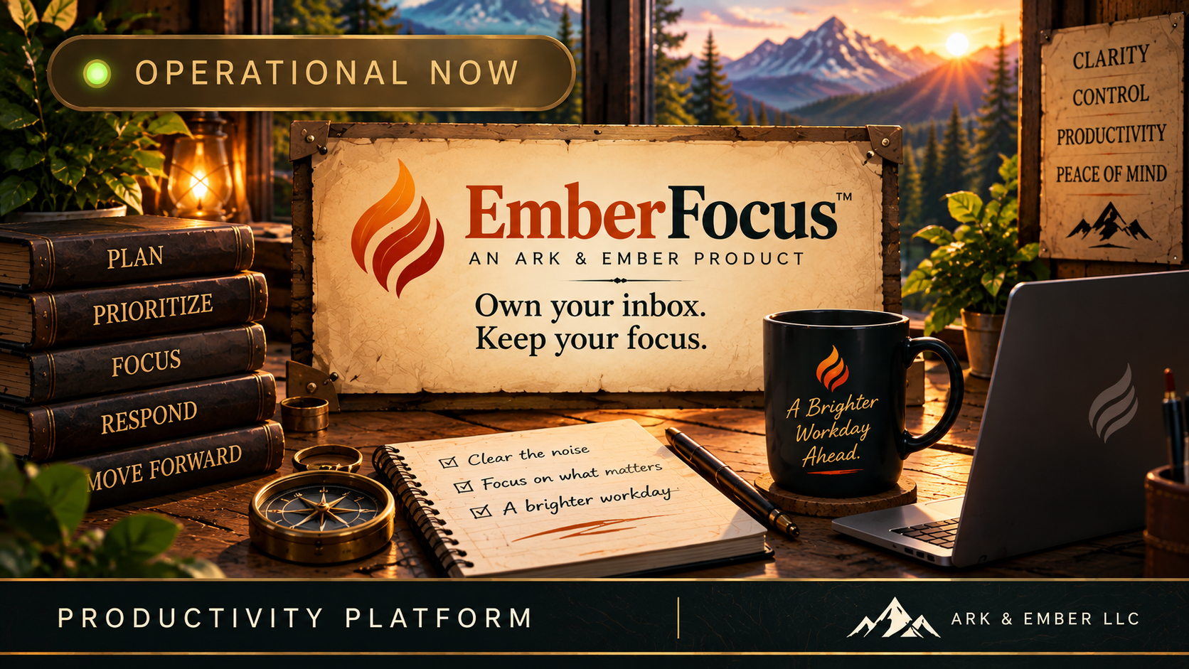 Official EmberFocus productivity platform product identity